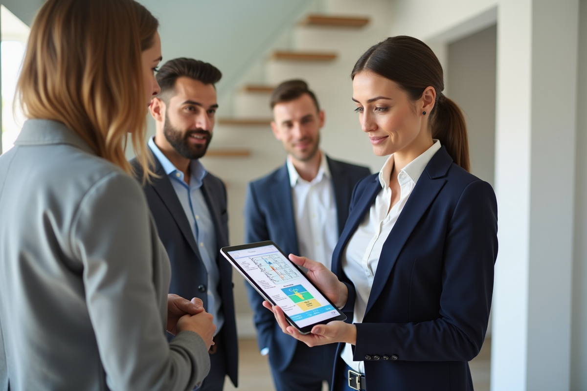 Jeune agente immobiliere expliquant un diagramme d