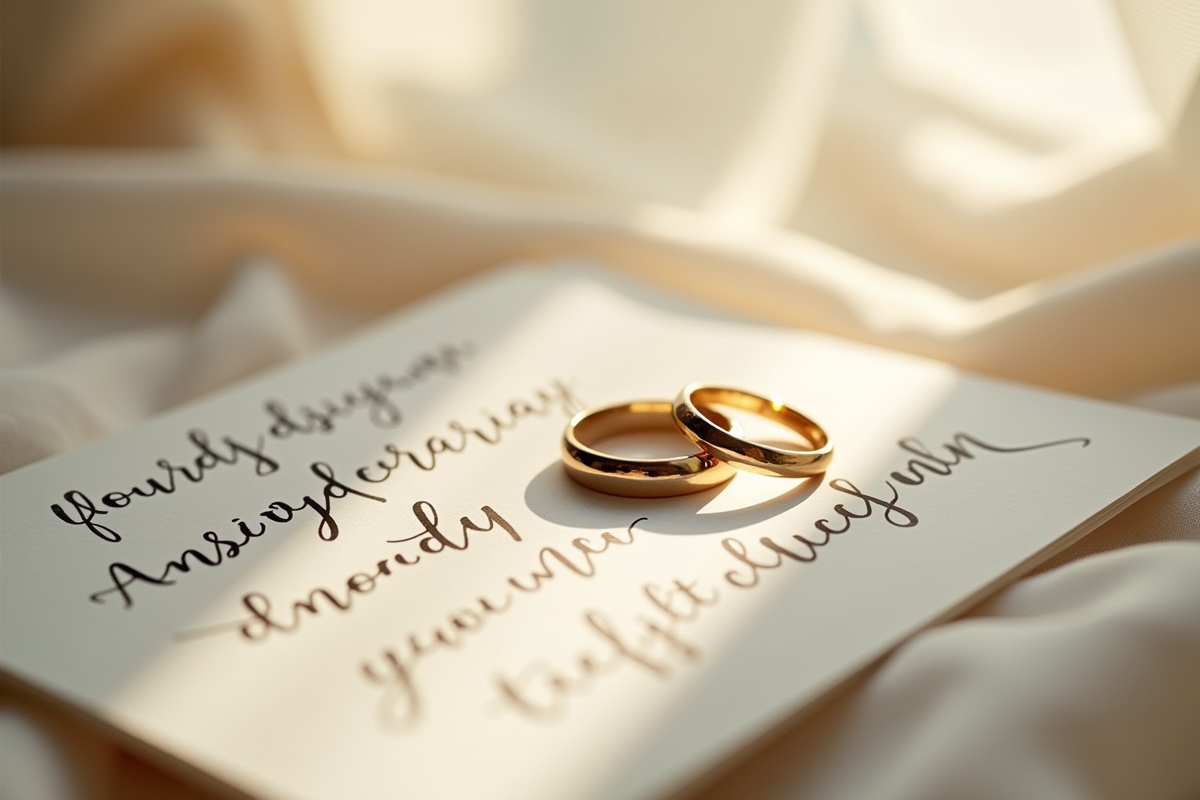 Alliances de mariage sur carte anniversaire écrite à la main