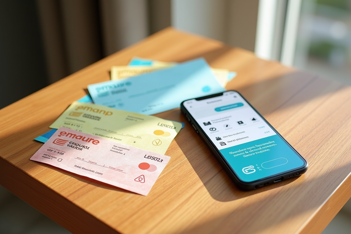 Chèques vacances colorés avec smartphone affichant une confirmation Airbnb