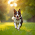 Chien border collie et australian shepherd courant dans un parc