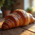 Croissant au chocolat frais sur table en bois