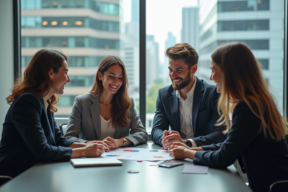 Groupe de jeunes professionnels collaborant en réunion