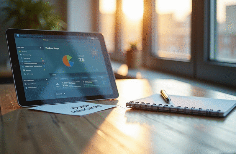 Espace de travail moderne avec tablette et notes pour la productivite