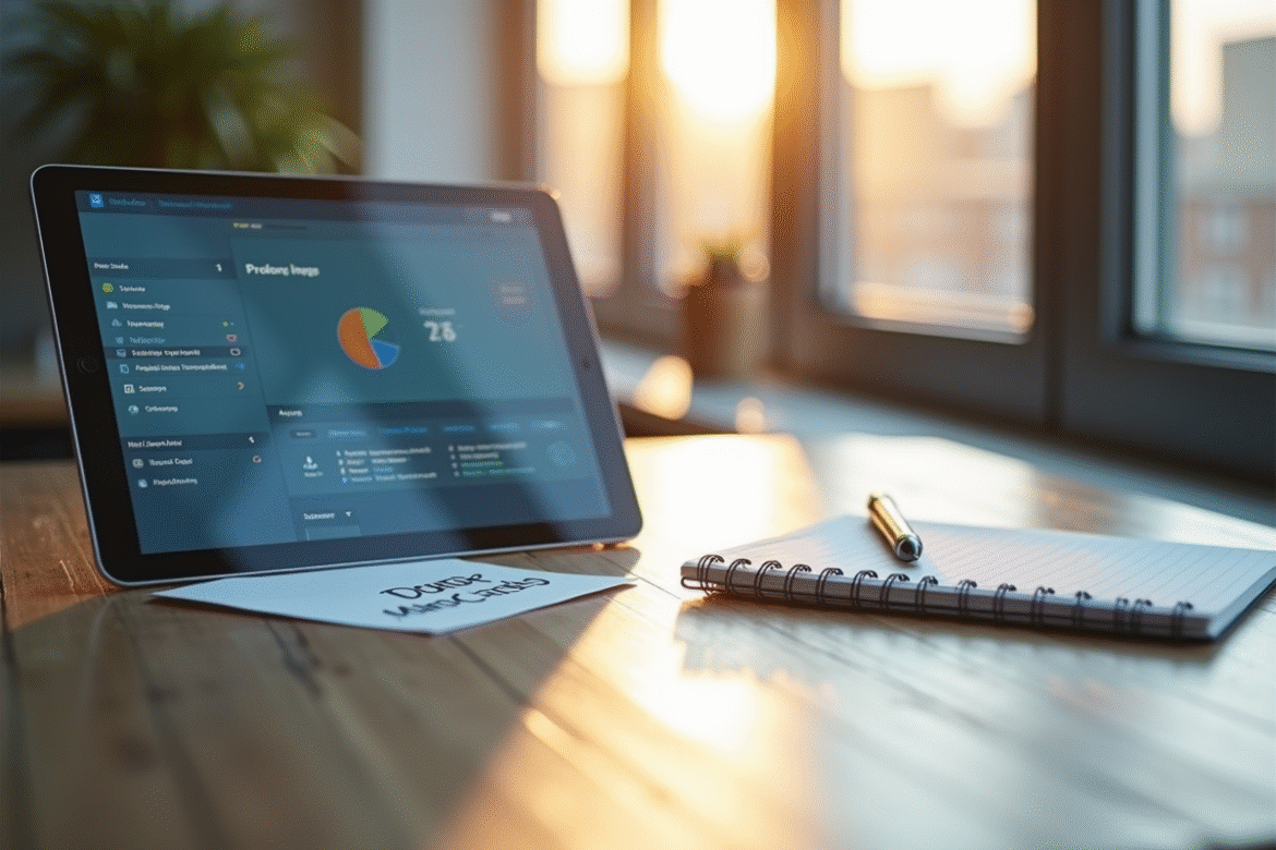 Espace de travail moderne avec tablette et notes pour la productivite
