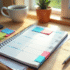 Espace de travail moderne avec planner et café