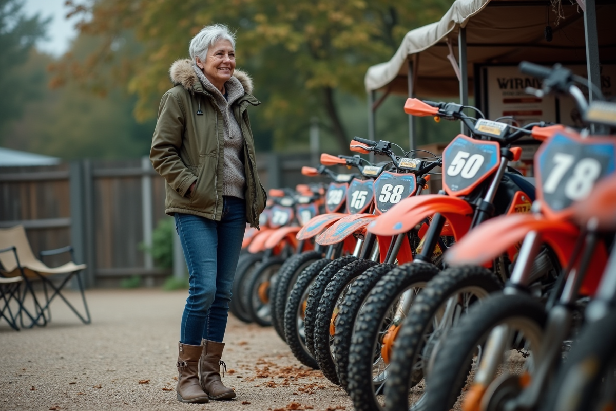 Femme souriante choisissant moto tout-terrain d