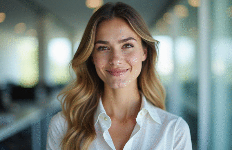 Femme professionnelle souriante dans un bureau lumineux