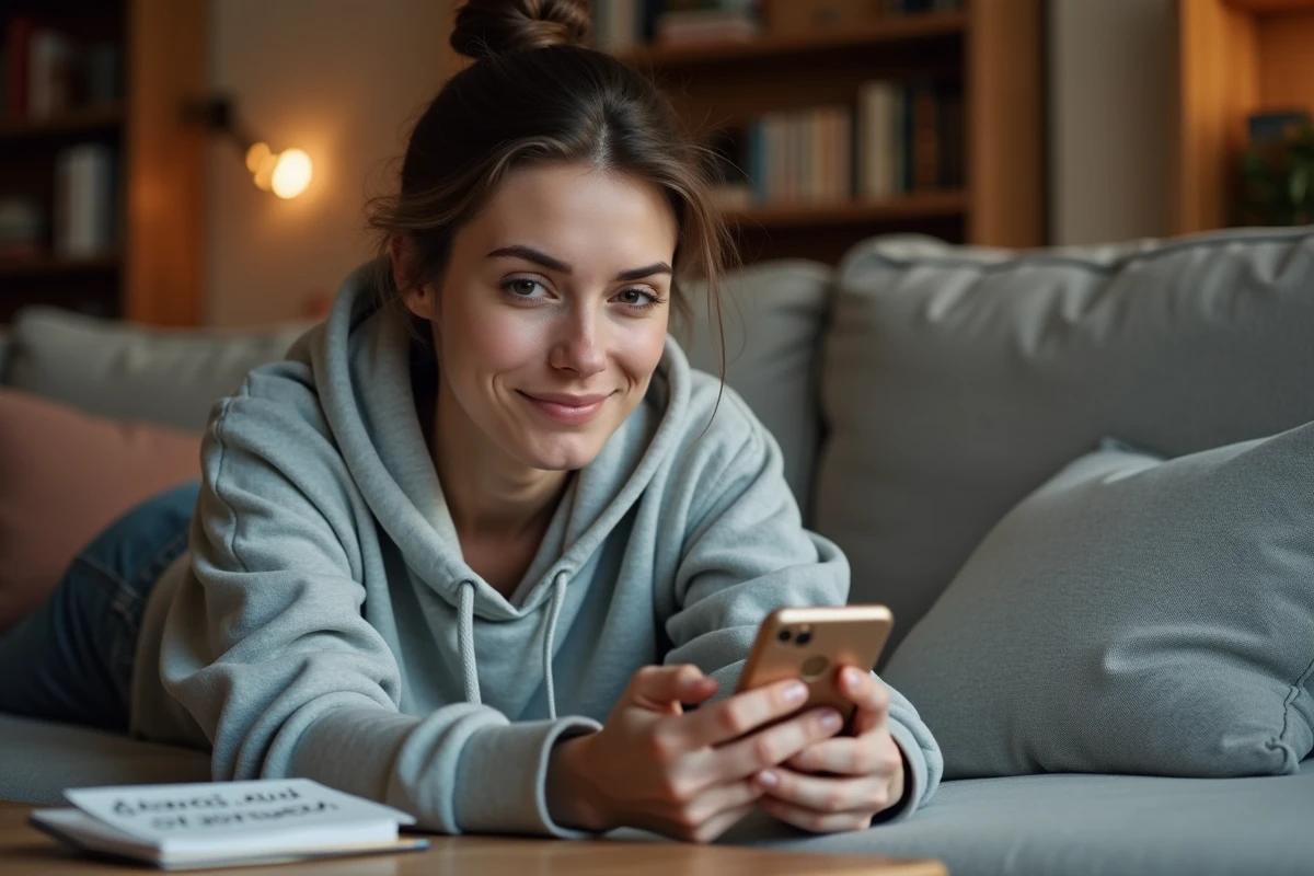 Femme utilisant son smartphone pour rechercher la nouvelle adresse d'accès au site Padraz