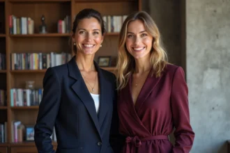 Deux femmes élégantes dans un studio parisien moderne illustrant un article sur Booder et Valérie Bénaïm