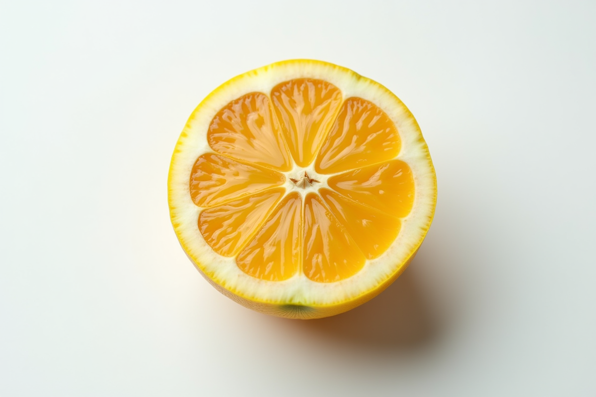 Fruit exotique W coupé en deux sur surface blanche