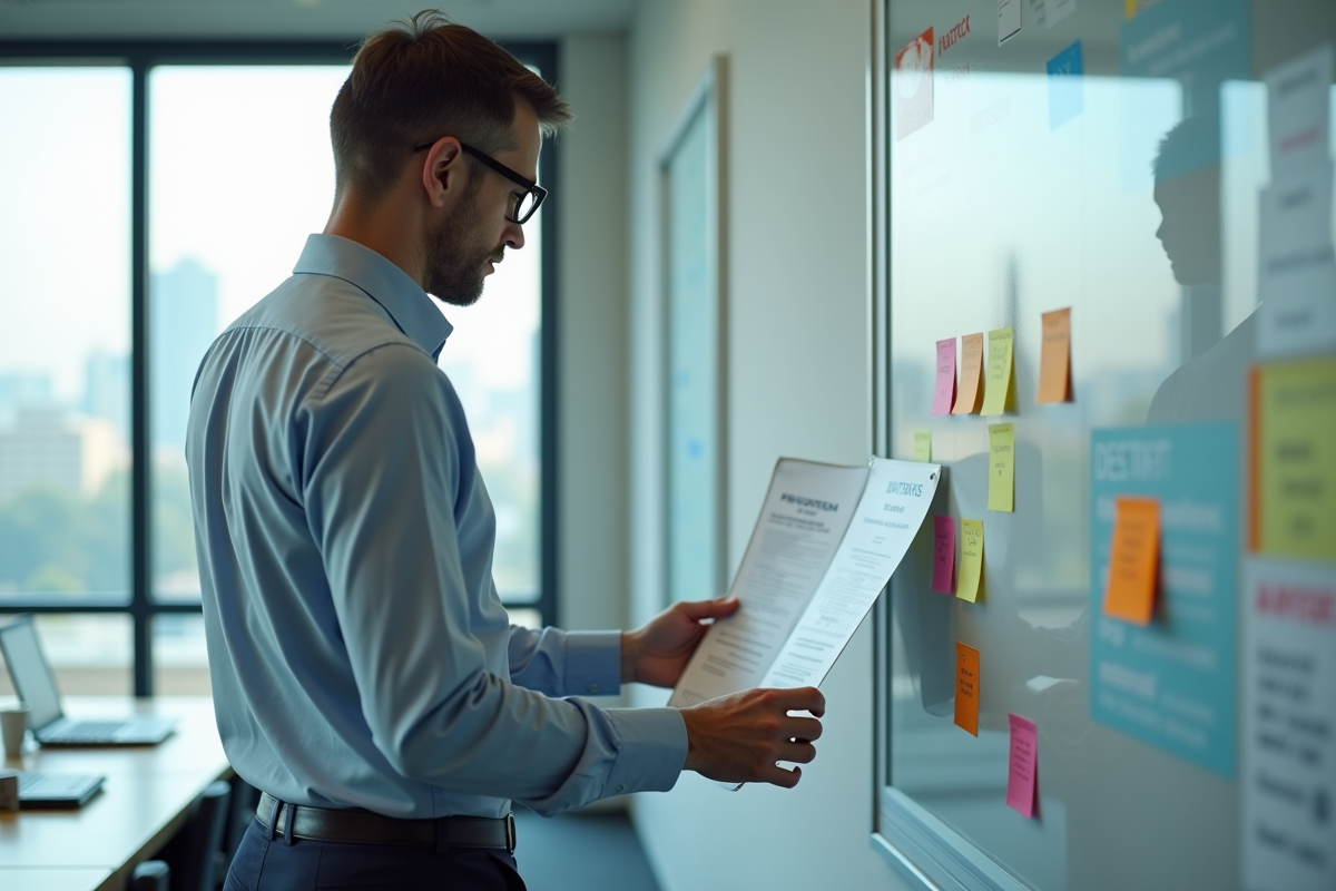Homme ajustant des documents et notes pour un atelier