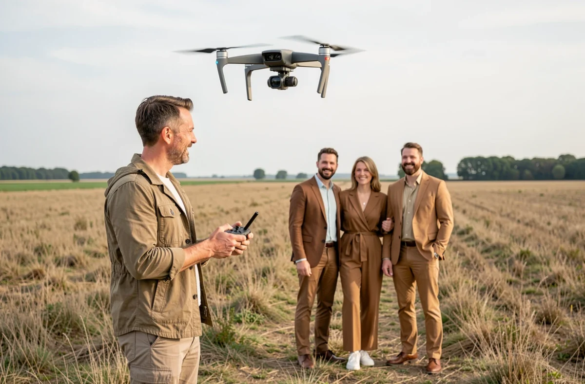Photographe drone Icarus Pictures avec une famille dans la campagne picarde près d'Amiens