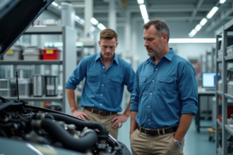 Ingénieur homme en laboratoire automobile innovant