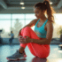 Jeune femme sportive dans une salle de sport moderne examine des chaussures de course