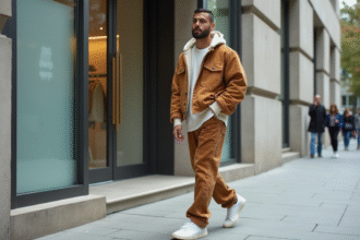 Jeune homme en streetwear urbain dans une rue moderne