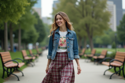 Jeune personne nonbinaire marchant dans un parc urbain