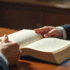 Main de juge tenant un livre de droit civil ouvert
