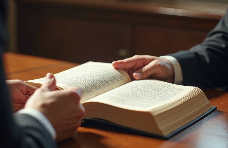 Main de juge tenant un livre de droit civil ouvert