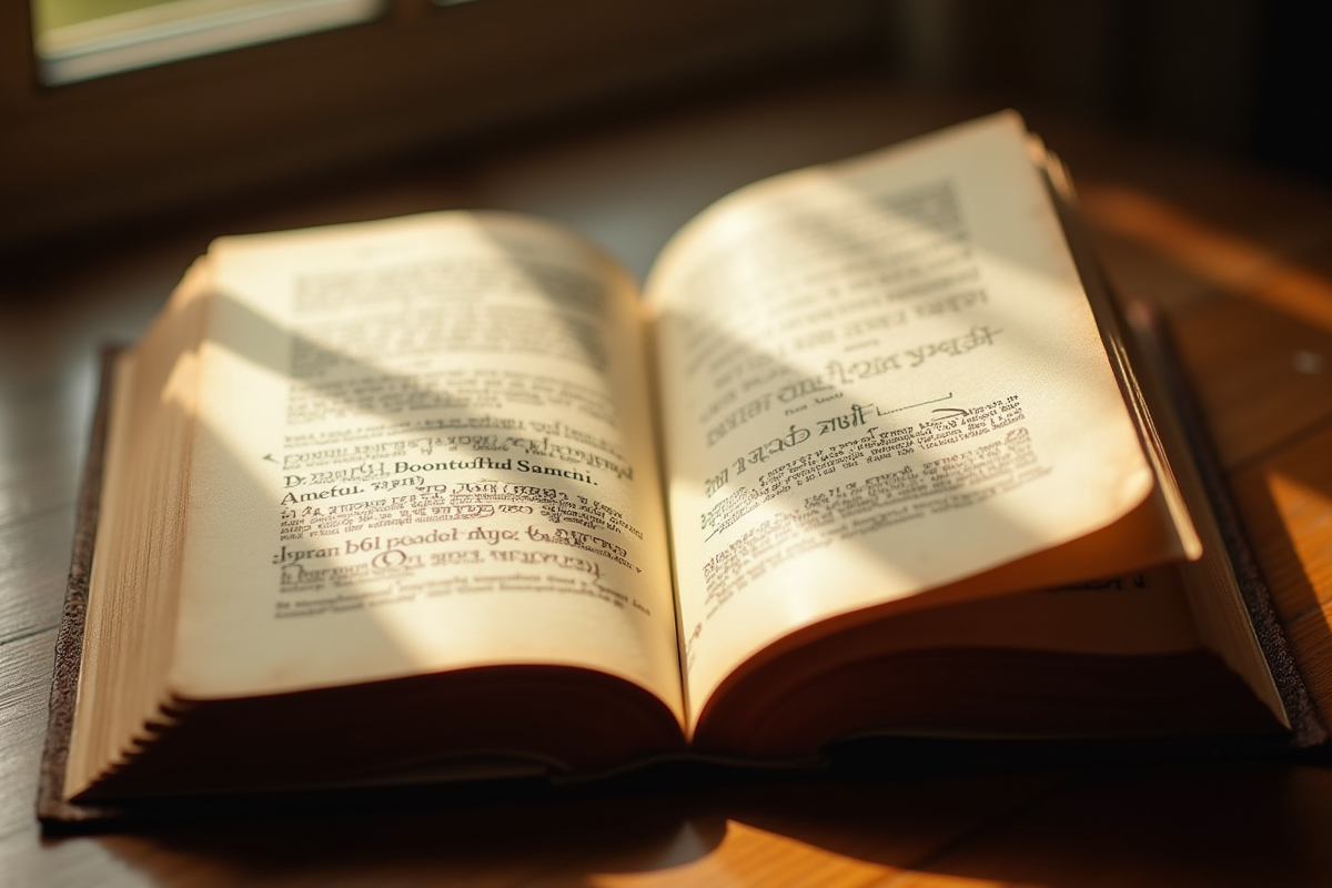 Livre ancien ouvert avec noms Q écrits à la main