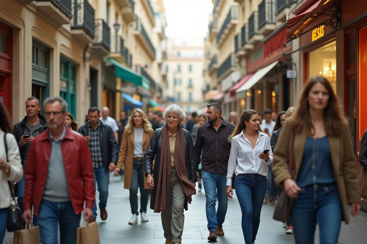 Rue animée de Marseille avec une foule diverse illustrant la densité de population de la ville