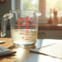 Verre mesureur rempli à 800 ml sur plan de cuisine lumineux