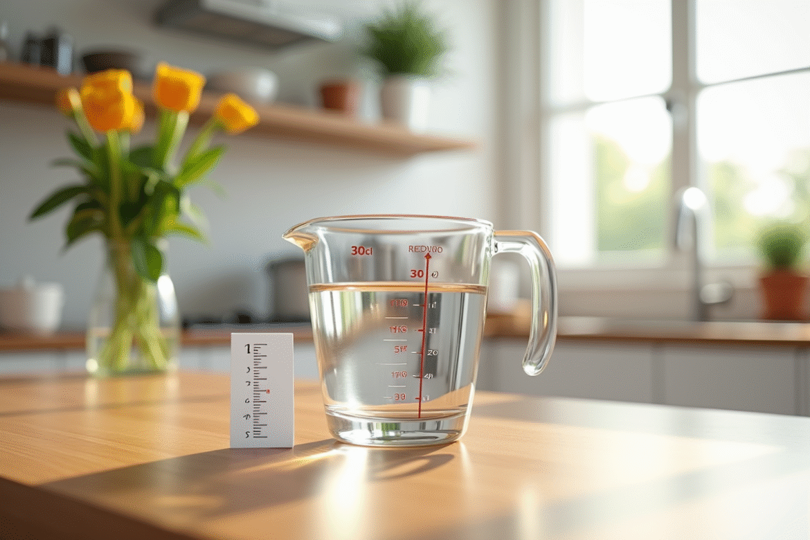Verre mesure eau de cuisine lumineux et clair